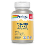 SOLARAY Vitamin D3 K2 Capsules, 60 VegCaps | Bone & Immune Support, 5000 IU Vitamin D3, 50 mcg MK7 Vitamin K2, 60 Servings, Made Without Soy, Lab Verified