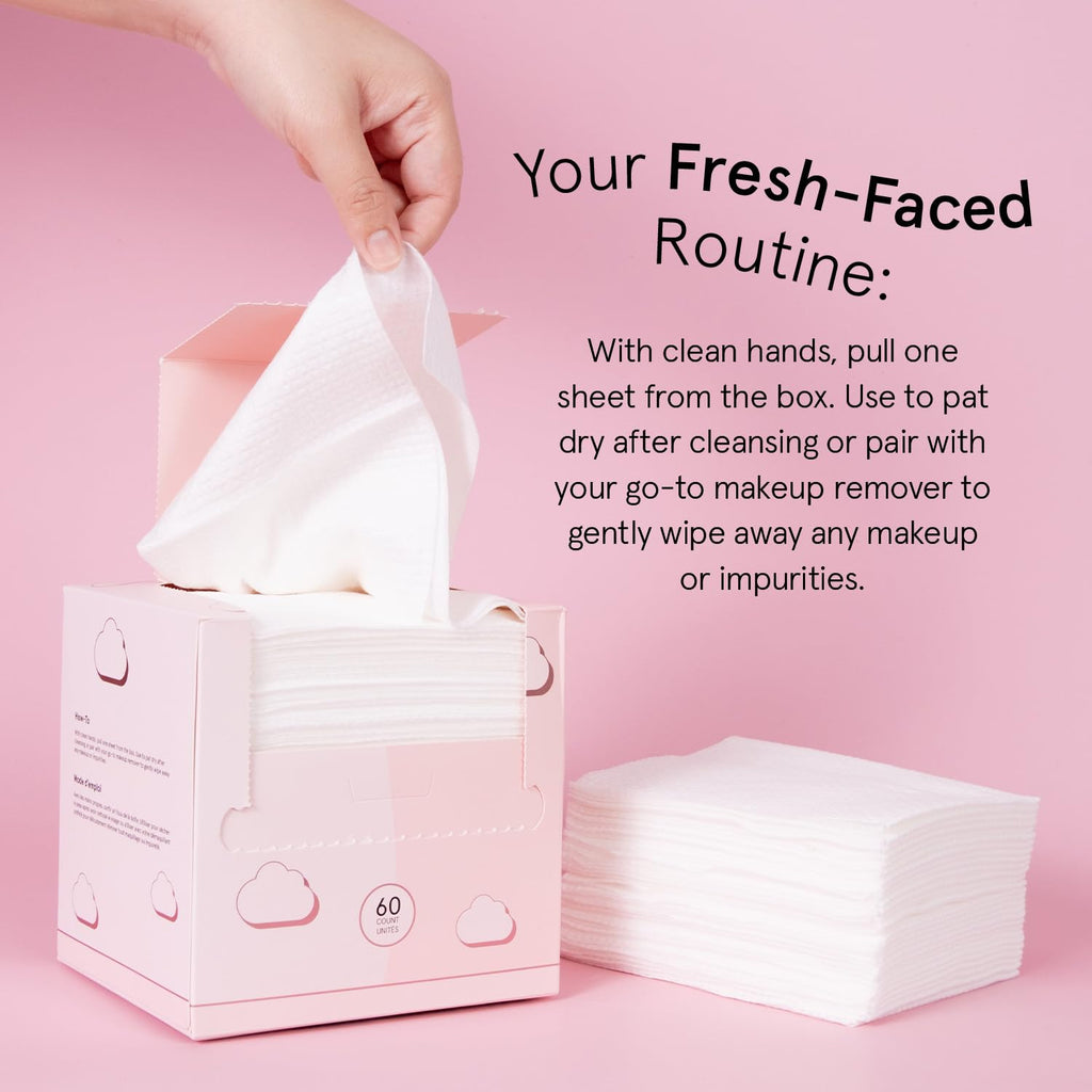 grace & stella Face Towels Disposable - Travel Essentials (60 Count) | Ultra-Soft & Absorbent Face Wipes Towelettes - XL Facial Towels for Cleansing & Makeup Removal - Lint-Free Facial Tissue