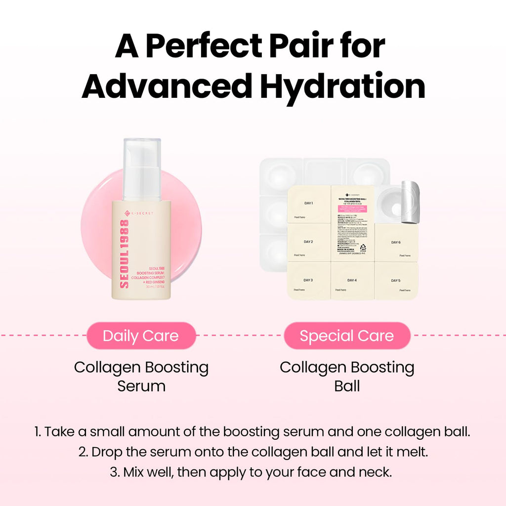 K-SECRET SEOUL 1988 Collagen Boosting Serum | Deeply Hydrating Serum with 7-Type Collagen Complex, Niacinamide, Ceramide NP, and Red Ginseng | Korean Skincare, 30ml / 1.01 fl oz