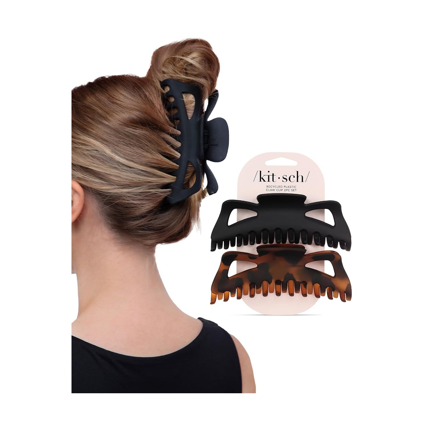 Buy now Kitsch Medium Claw Clips for Women - Strong Hold & Stylish Glossy Puffy Design Hair Accessories | Half-Up or Full Updos | Ideal Gifts for Women - 2pc Set, Black & Tort Solid at indiglob india