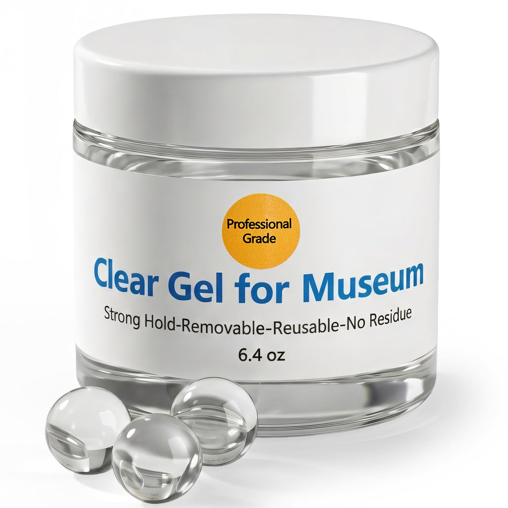 6.4 oz Clear Exhibit Gel for Museum – Removable & Reusable Earthquake Putty with Strong Hold, Adhesive Wax Securing Collectibles, Decor, Antiques, Glass Items, Prevent Shifting & Falling, No Residue