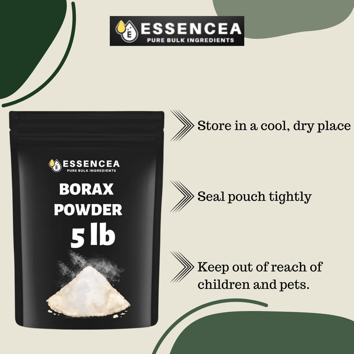 Borax Powder 5lb by Essencea Pure Bulk Ingredients | Can be used as Multi-Purpose Cleaner | Bulk Bag (80 Ounces)