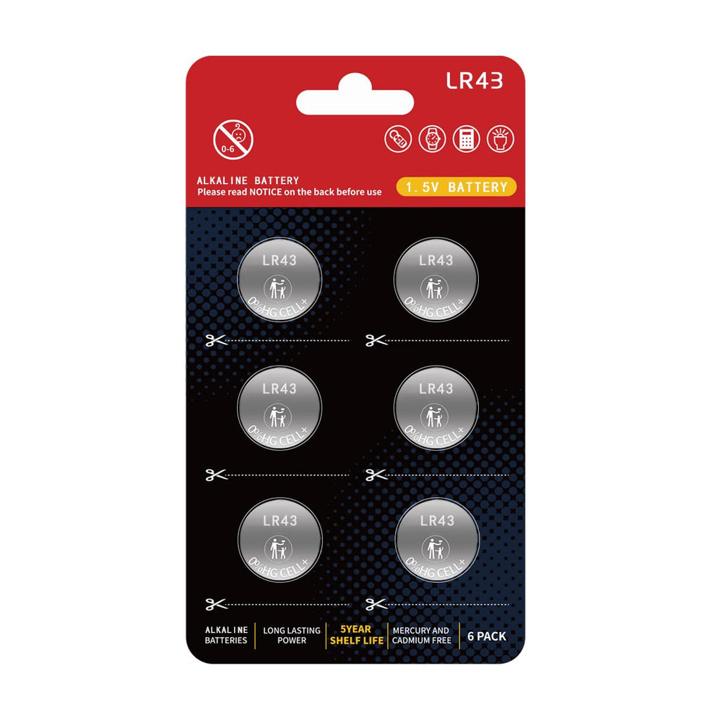AG12 Battery L1142 Battery LR43 Battery SR43 D386 D301 186 SR43 1.5v Premium Alkaline Button Batteries【5-Year Shelf Life】(6 Count)