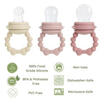 PandaEar 3 Pack Baby Fruit Food Feeder Pacifier with 3 Different Sized Pouches, Silicone Teether for Purees & Breast Milk, BPA Free Infant Solid Food Essentials for Babies 3-12 Months (Bow Series)