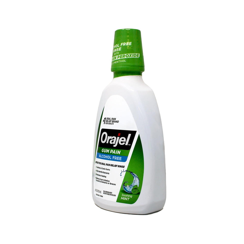Orajel 2X Medicated Gum Pain Rinse, Alcohol-Free Oral Pain Relief Mouth Rinse with Hydrogen Peroxide 1.5% + Menthol, Soothing Mint, 16 fl oz