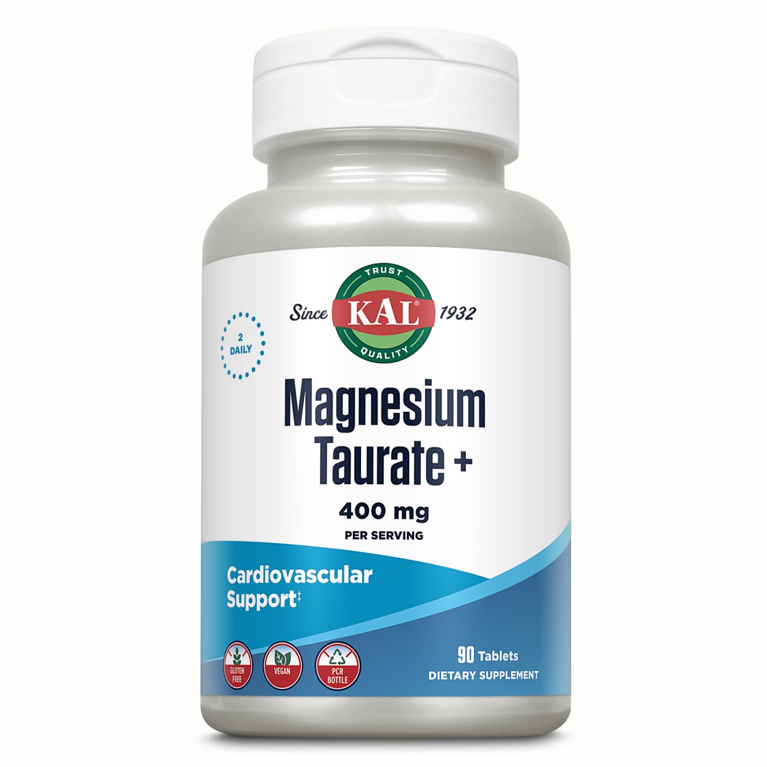 KAL Magnesium Taurate 400 mg with Vitamin B6, 120 Tablets | Heart, Muscle & Nervous System Support, Chelated Magnesium with Vitamin B6, 60 Servings, Non GMO, Lab Verified