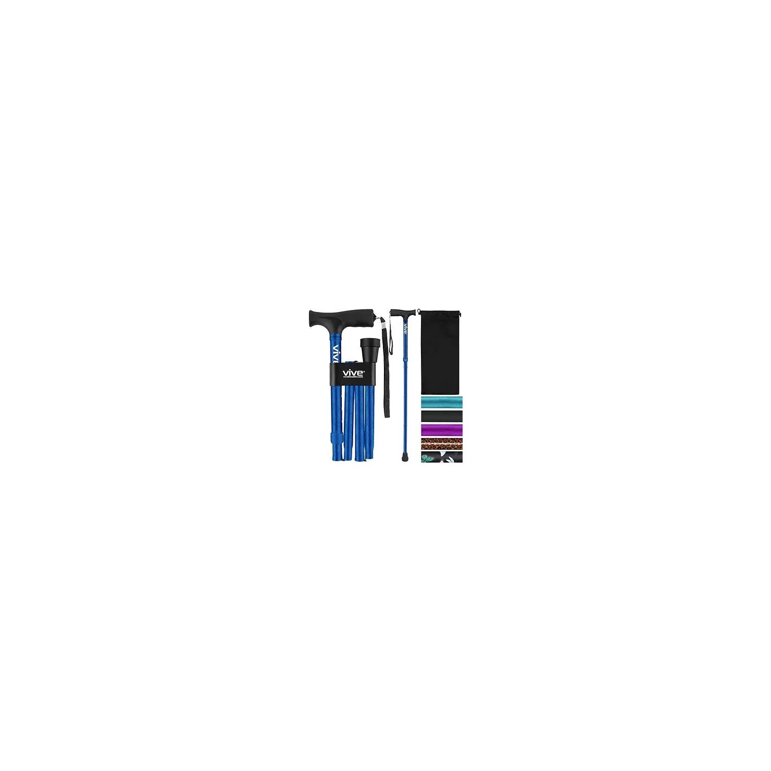 Buy now Vive Folding Cane - Foldable Walking Cane for Men, Women - Fold-up, Collapsible, Lightweight, Adjustable, Portable Hand Walking Stick - Balancing Mobility Aid - Comfortable Ergonomic Handle Blue at indiglob india