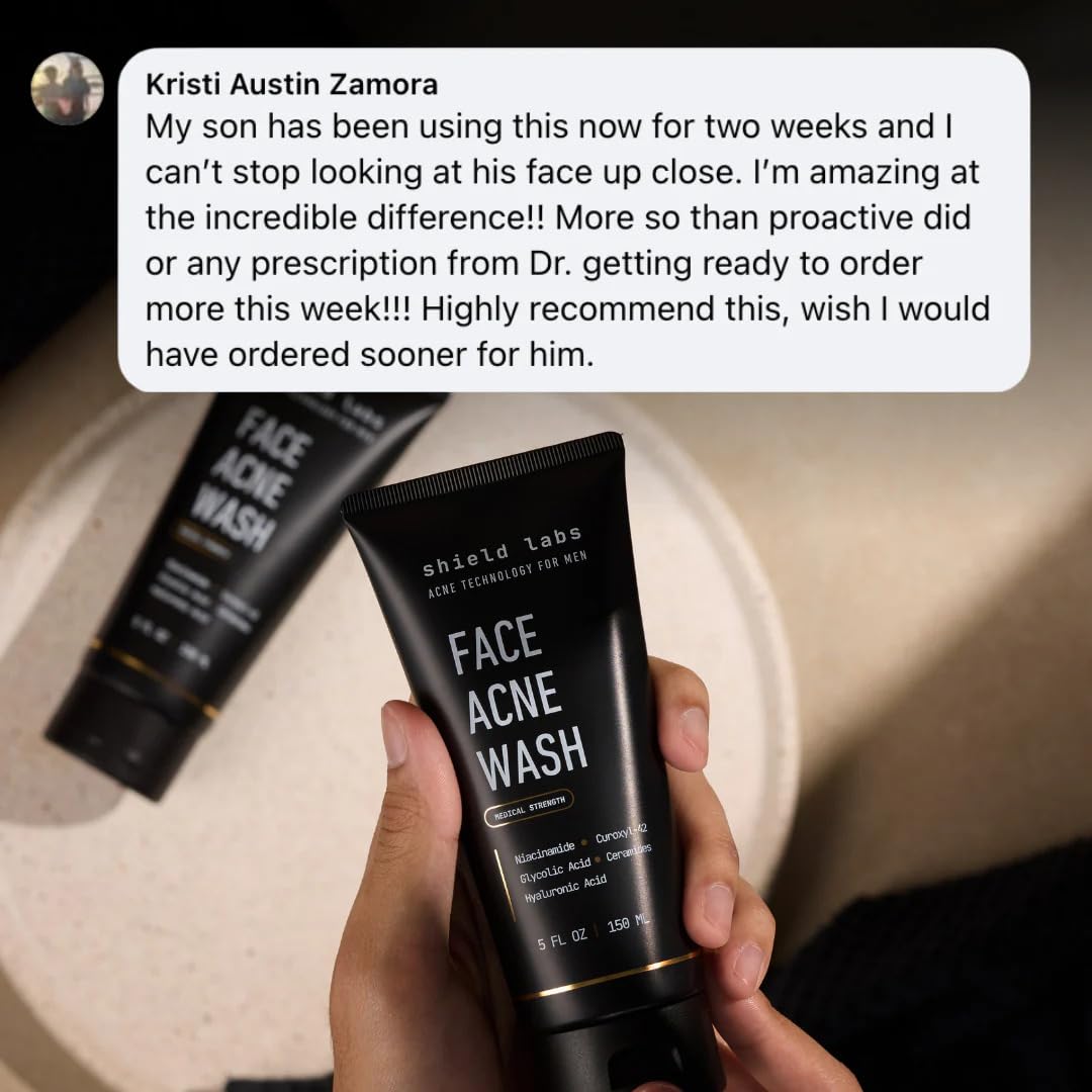 Shield Face Acne System for Men and Boys, Easy 3-Step Clear Skin Kit with 4% Benzoyl Peroxide Face Wash, Adapinoid Spray and Manuka Honey Moisturizer, Clears Breakouts and Balances Oily Skin