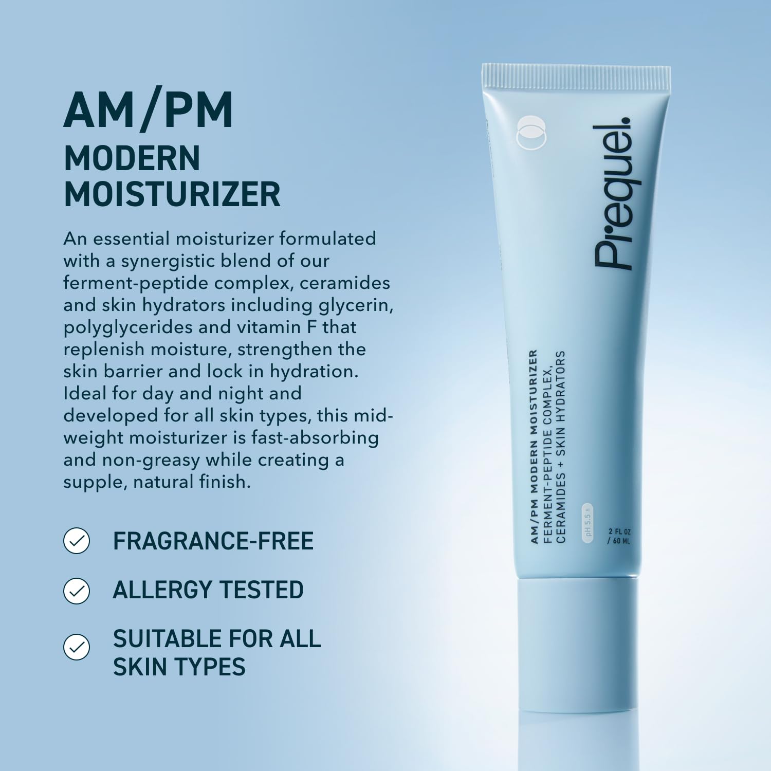 Prequel Skin Face Moisturizer Peptide Cream With Ceramides Glycerin Barrier | Face Moisturizer With Peptides, Ceramides And Glycerin For Sensitive Skin, Non Greasy Barrier Support Cream AM PM Hydration