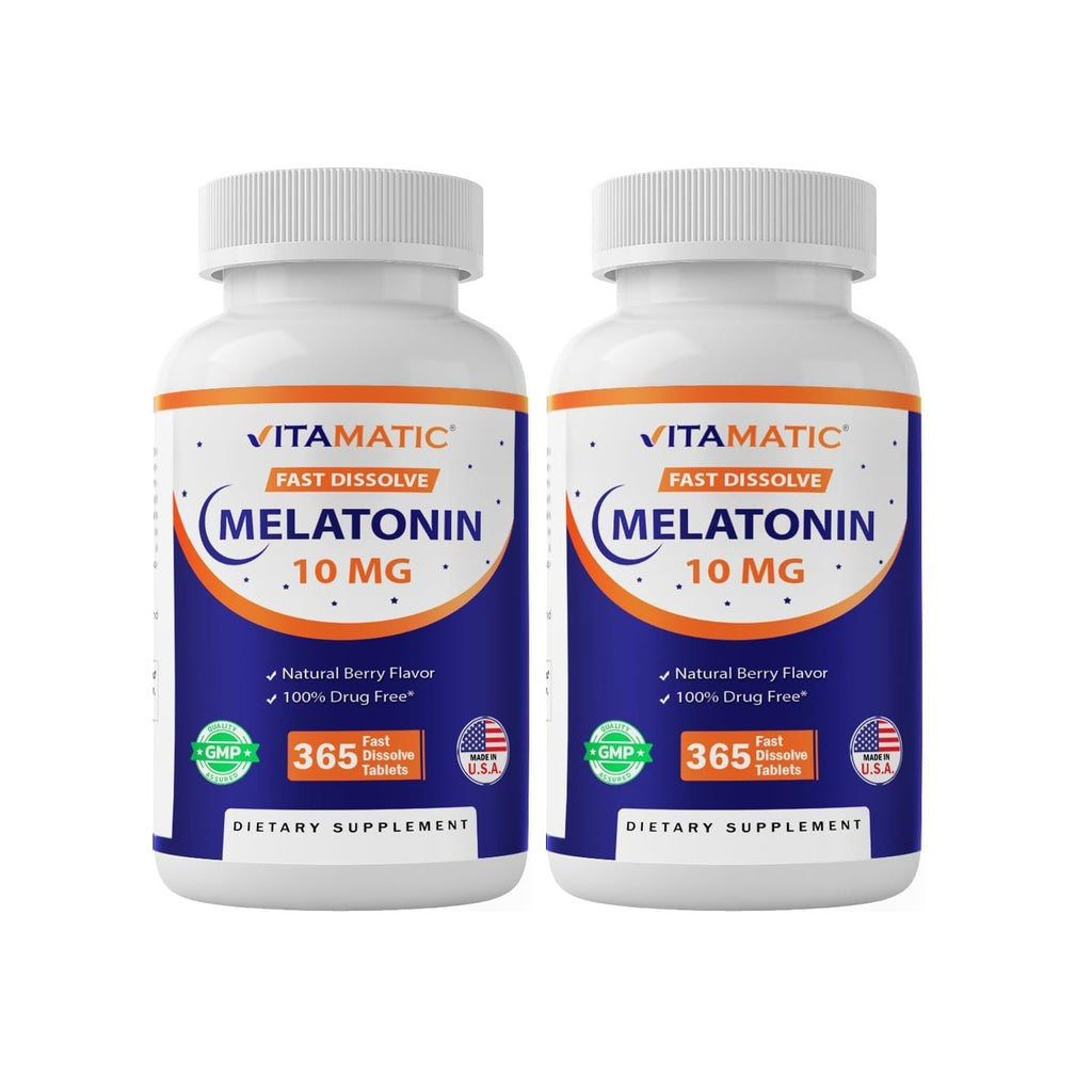 Vitamatic Melatonin 10 mg Fast Dissolve Tablets – Quick-Dissolving Sleep Support Supplement for Adults – Vegetarian, Non-GMO & Gluten-Free – Natural Berry Flavor – 365 Tablets