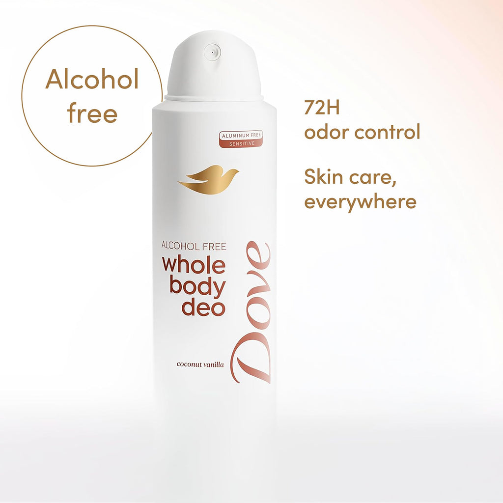 Dove Whole Body Deodorant Spray, Alcohol Free, Coconut Vanilla, 4 oz | Alcohol Free, Scent: Coconut Vanilla
