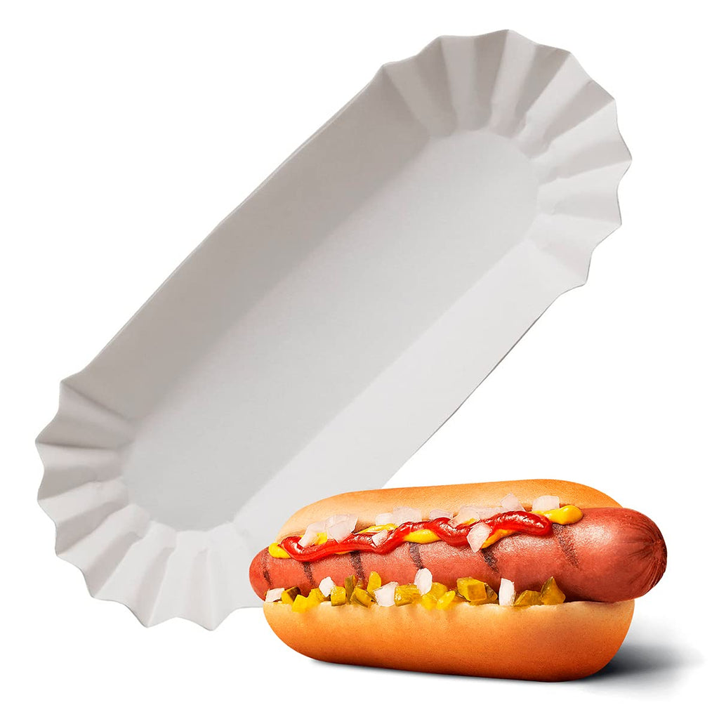 BURIUS Hot Dog Trays 50 Pcs, 8 In Disposable Paper Boats, Grease Resistant