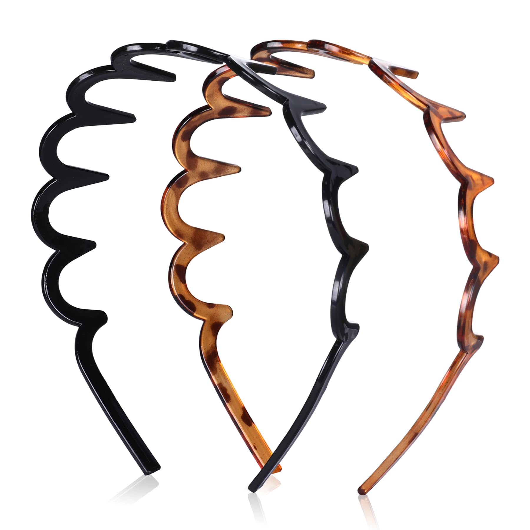 5 Pack Zig Zag Headbands for Women, Non-Slip Wavy Plastic Hair Comb Headbands with Teeth, U-Shape High Cranium Korean Style, Classic 90s Hair Accessories