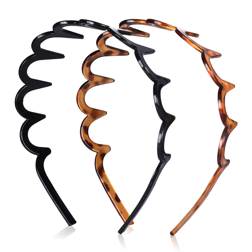 5 Pack Zig Zag Headbands for Women, Non-Slip Wavy Plastic Hair Comb Headbands with Teeth, U-Shape High Cranium Korean Style, Classic 90s Hair Accessories