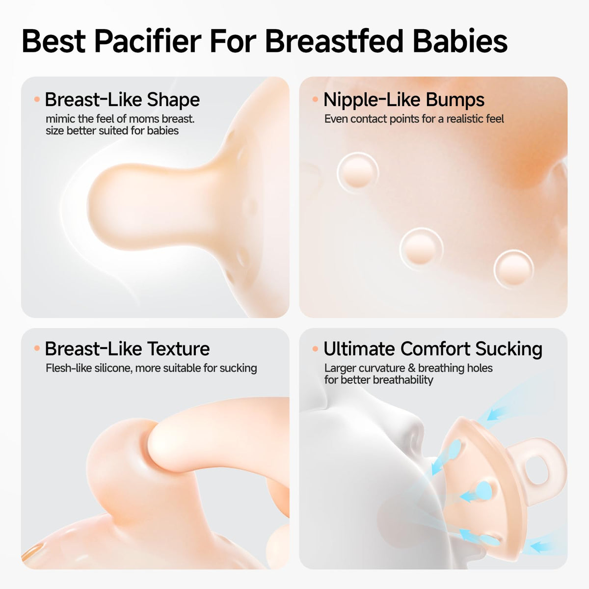 Breast-Like Baby Pacifiers 0-6 Months 4 Pack with Breathable Air Holes