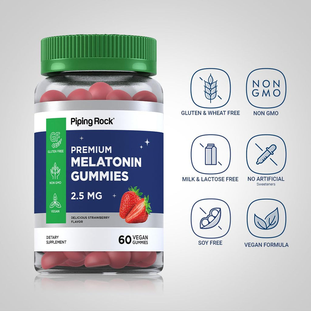 Piping Rock Melatonin Gummies 2.5 mg | 60 Count | Strawberry Flavor Gummy