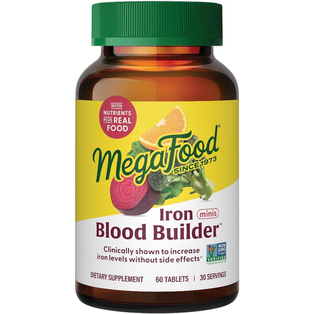 MegaFood Blood Builder Iron Supplement, Energy Support, 60 Mini Tablets | Increase Iron Levels Without Side Effects, Improves Energy Levels, B12, Folic Acid and Vitamin C for Absorption, 30 Servings