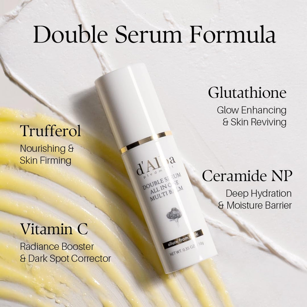 d'alba Piedmont White Truffle Double Serum All-in-one Multi Balm (0.35 oz) | Stick Balm, Under Eye Makeup Prep, Wrinkle Care, Vegan Skincare with Vitamin C and Vegan Collagen, Eye Treatment