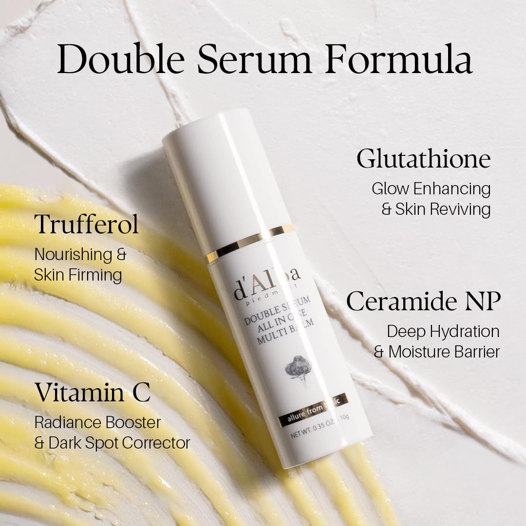 d'alba Piedmont White Truffle Double Serum All-in-one Multi Balm (0.35 oz) | Stick Balm, Under Eye Makeup Prep, Wrinkle Care, Vegan Skincare with Vitamin C and Vegan Collagen, Eye Treatment