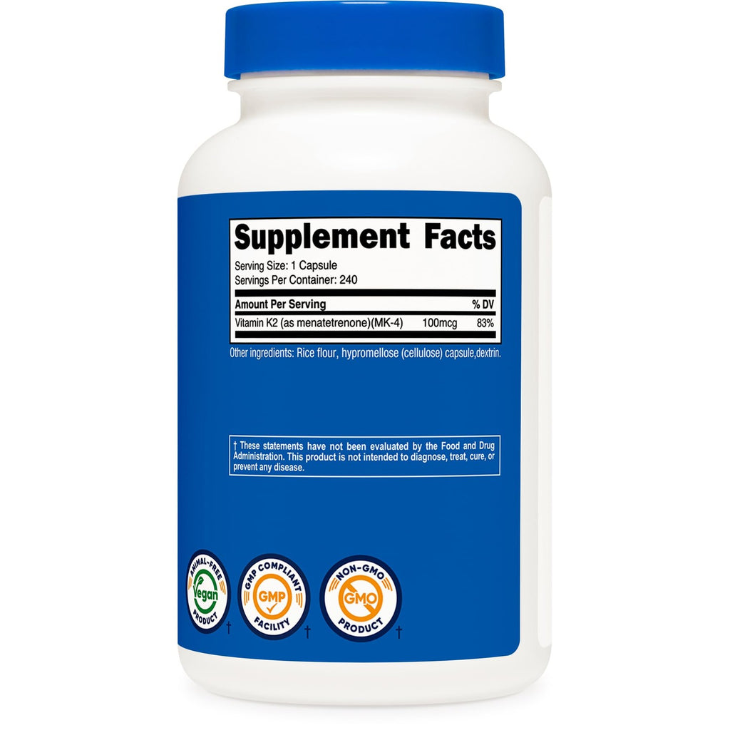 Nutricost Vitamin K2 (MK4) 240 Capsules (100mcg) - Gluten Free and Non-GMO