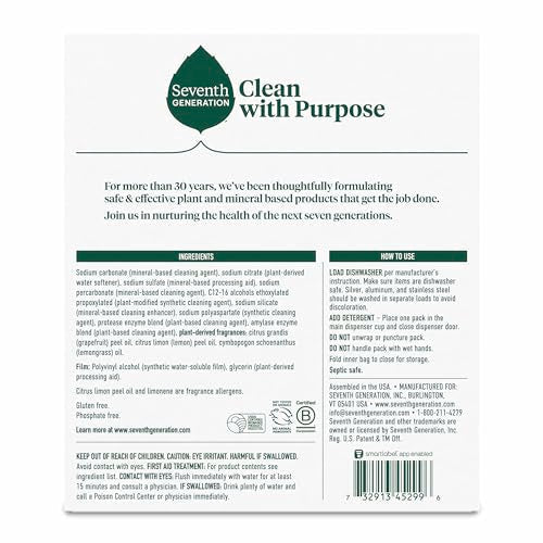 Buy now Seventh Generation Dishwasher Detergent Packs Free & Clear Pack of 5 for sparkling dishes Dishwasher tabs 45 count at indiglob india