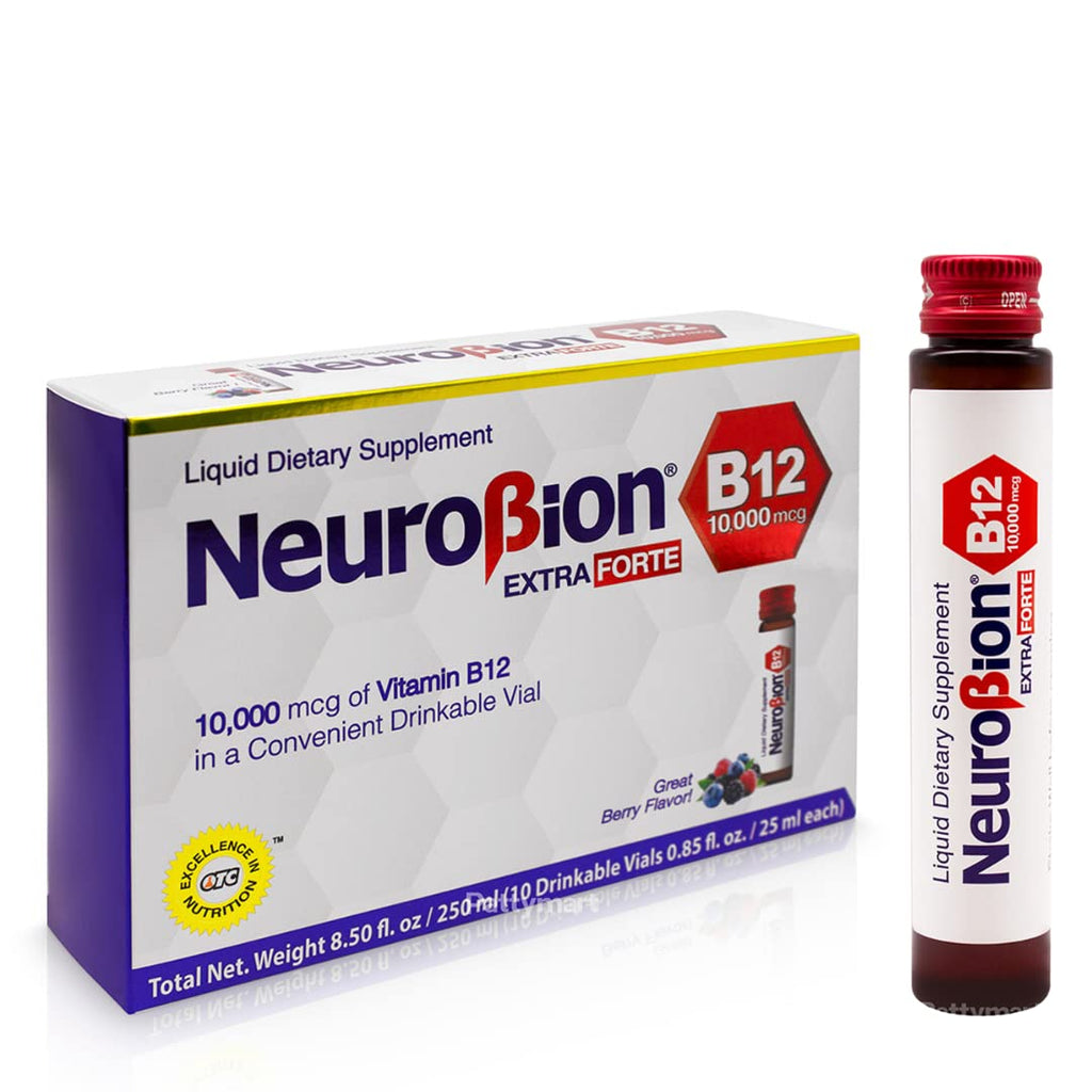Neurobion Extra Forte B12 10,000 mcg Liquid Dietary Supplement - High Potency B Complex Drinkable Oral Vials for Extreme Energy Support Complex Easy Oral Drinkable10 Vials | High potency drinkable B complex. Supports daily energy and nerve function.