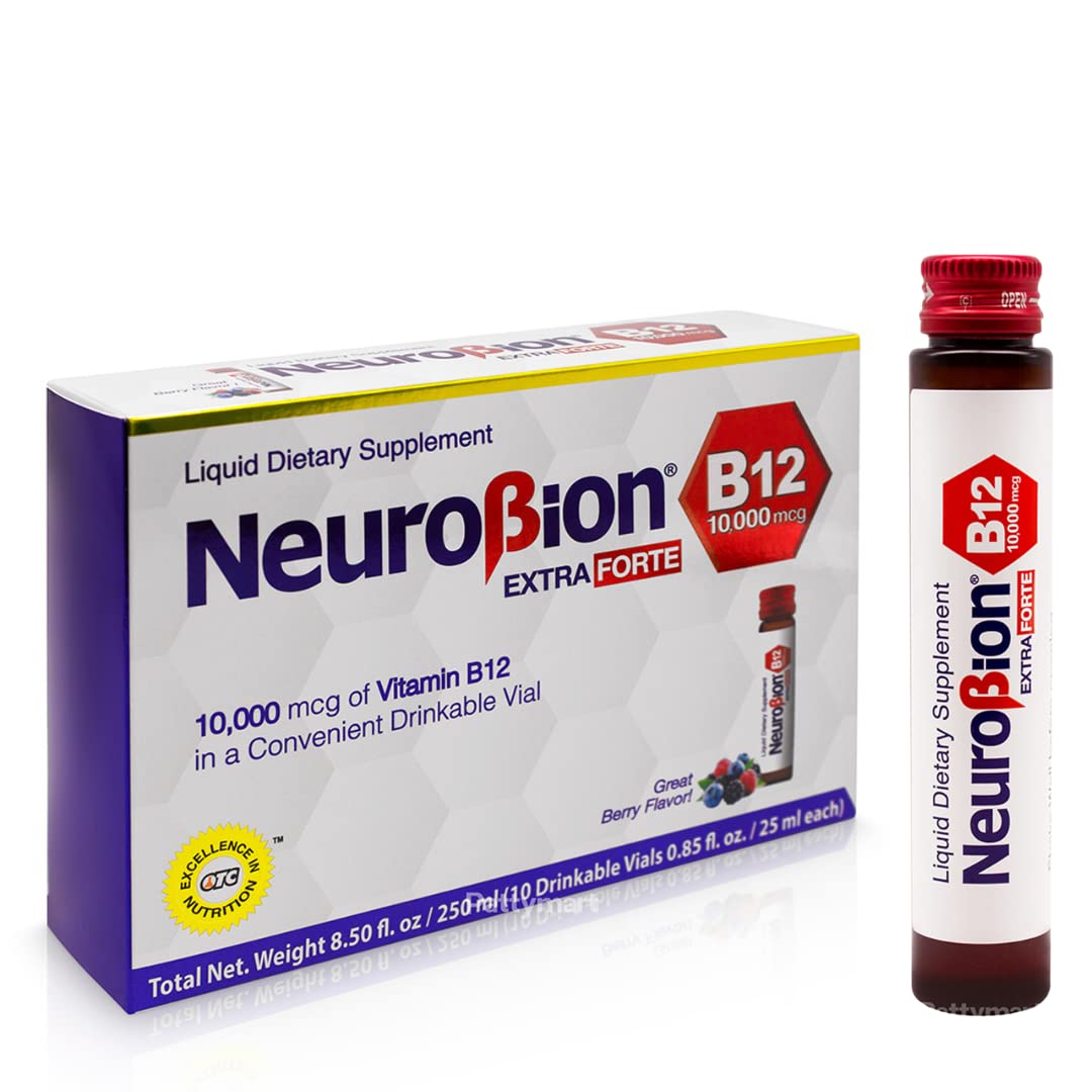 Neurobion Extra Forte B12 10,000 mcg Liquid Dietary Supplement - High Potency B Complex Drinkable Oral Vials for Extreme Energy Support Complex Easy Oral Drinkable10 Vials | High potency drinkable B complex. Supports daily energy and nerve function.