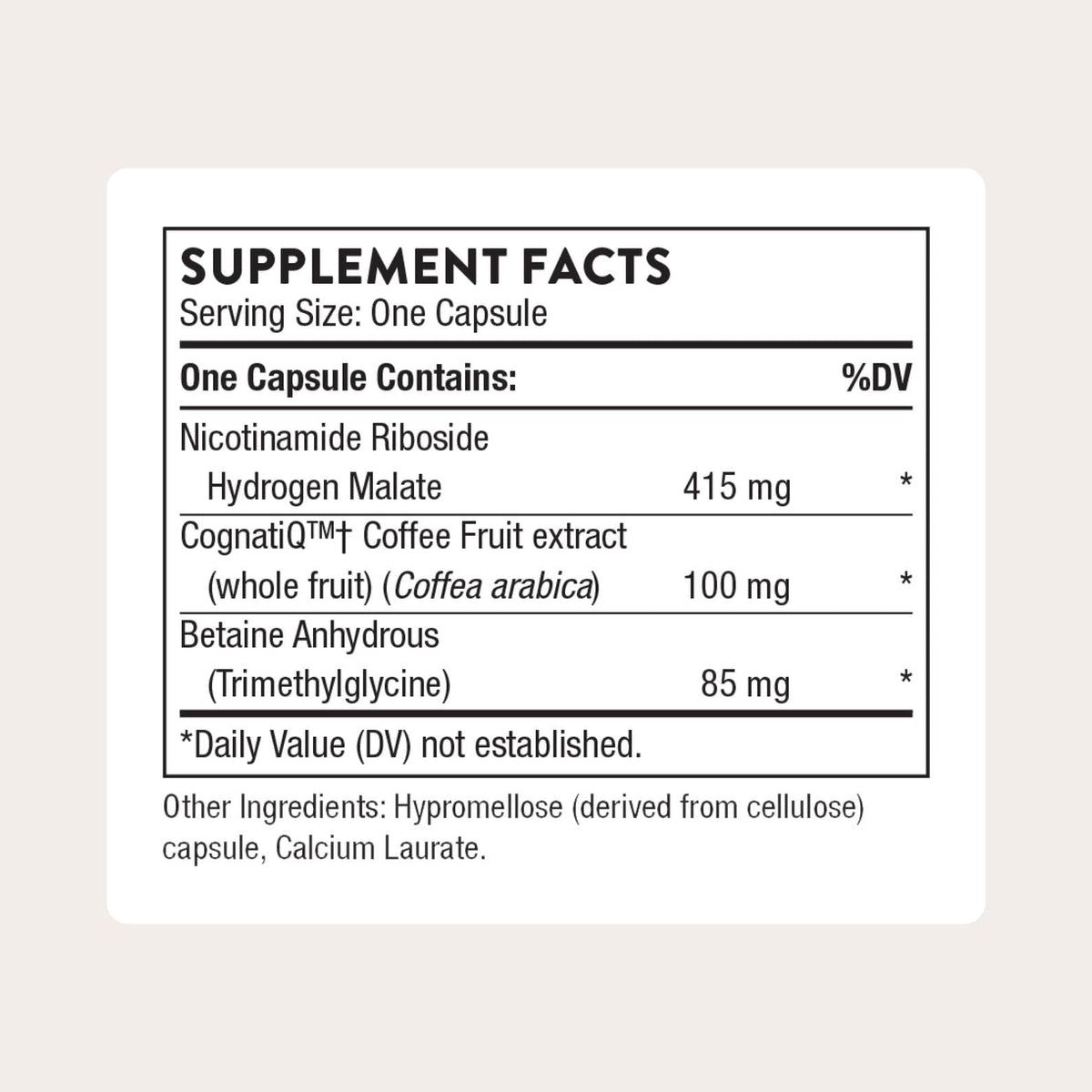 THORNE - Brain Factors - Brain Health Supplement with Nicotinamide Riboside, Coffee Fruit Extract & Betaine Anhydrous - Supports Learning, Memory & Cognition* - Third-Party Certified - 30 Capsules