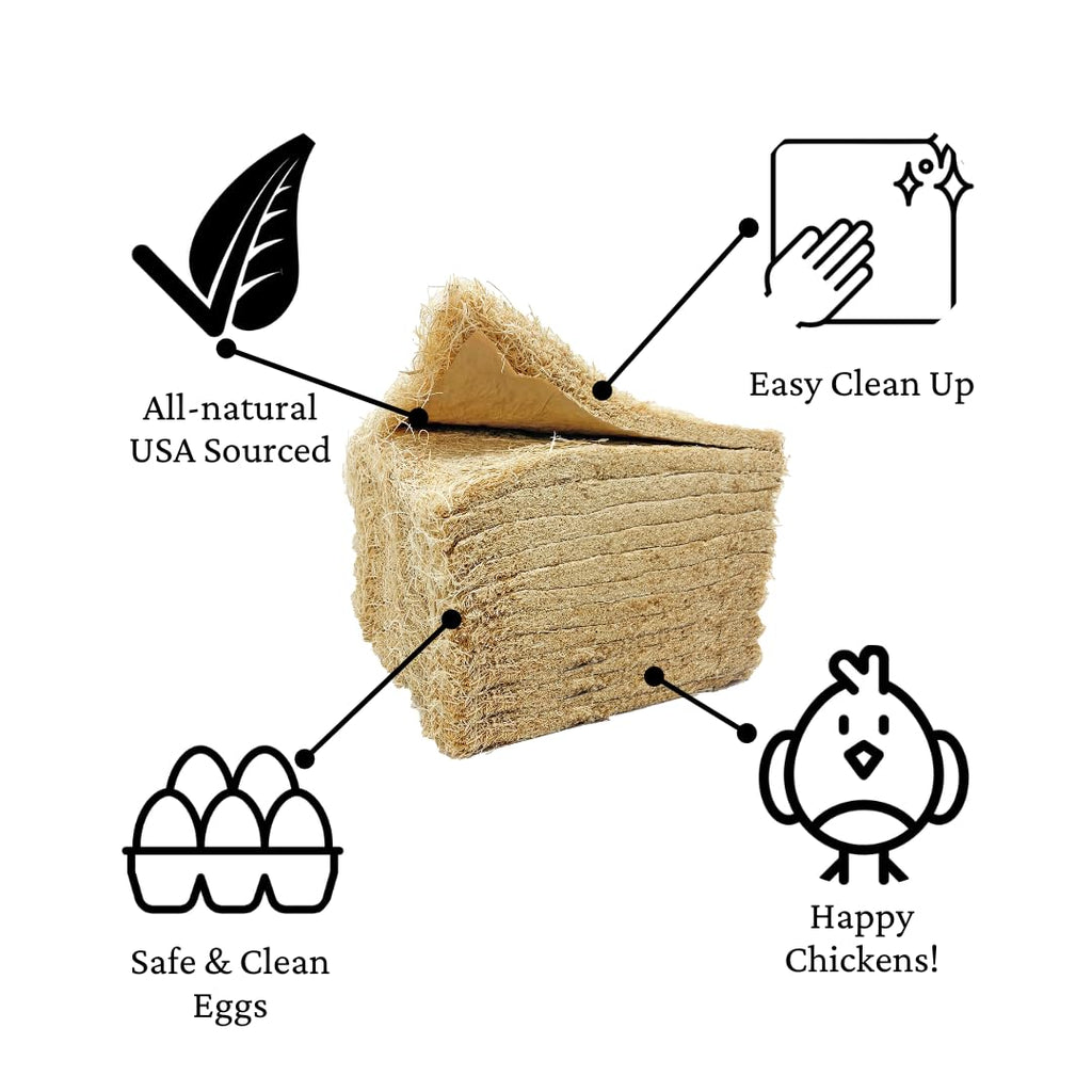 Chicken Nesting Pads for Chicken Coop Accessories - 12 Pack - USA Aspen - Professional Grade Excelsior Bedding - Easy Clean Up - Absorbs Moisture 100% Natural, Liners for Laying Hens - Fits 12x12 Box