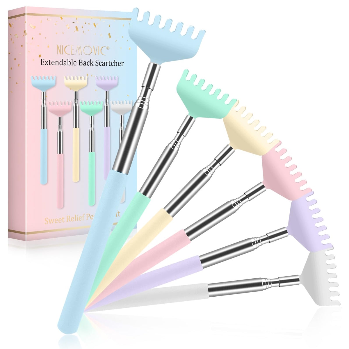 NICEMOVIC 6 Pack Back Scratcher, Stocking Stuffers for Women Adults Girls