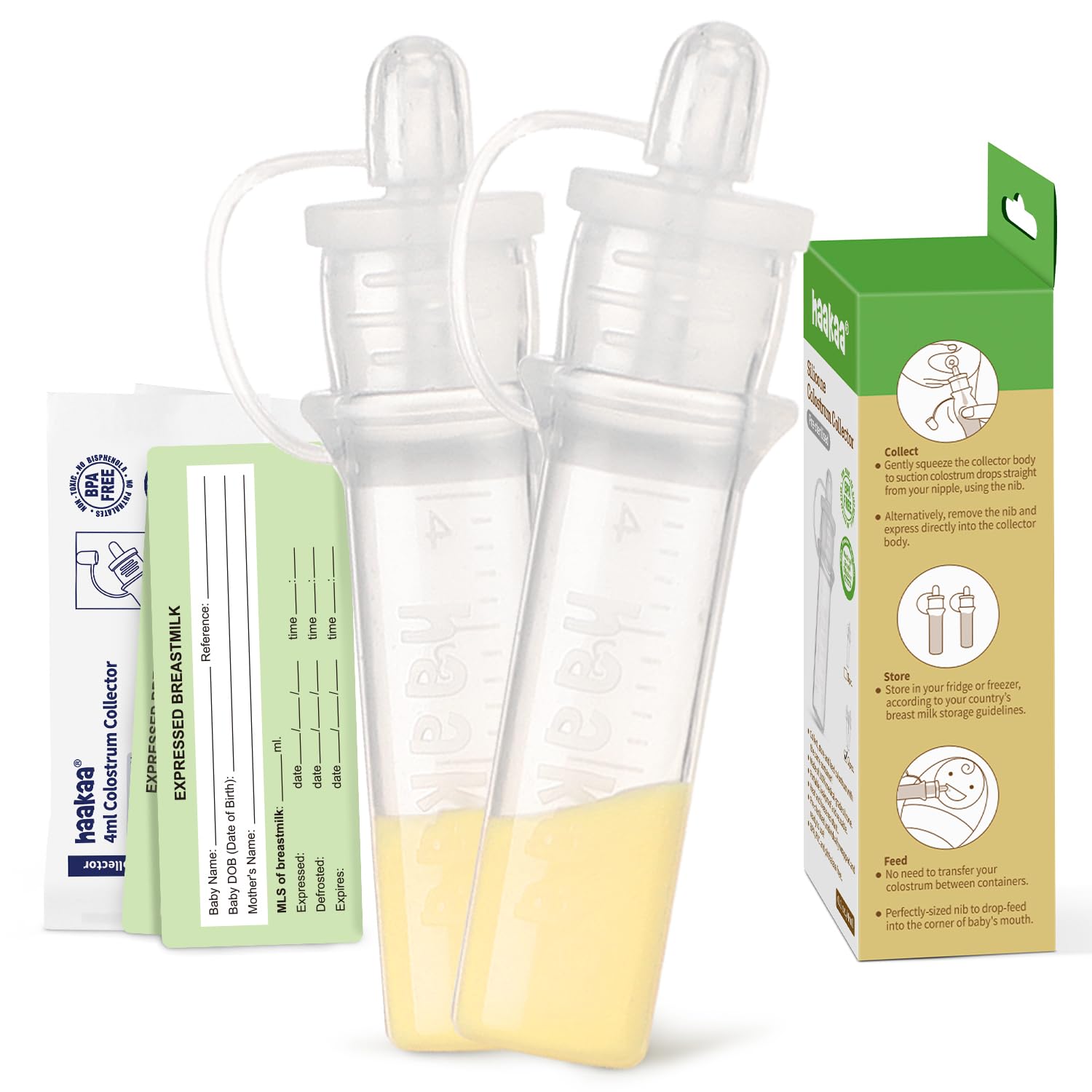 Buy now haakaa Colostrum Collector Kit Breast Milk Collector with Cotton Cloth Wipe and Storage Case, Ready-to-Use, Reusable, 4ml/6pcs 2 Count (Pack of 1) 2 at indiglob india