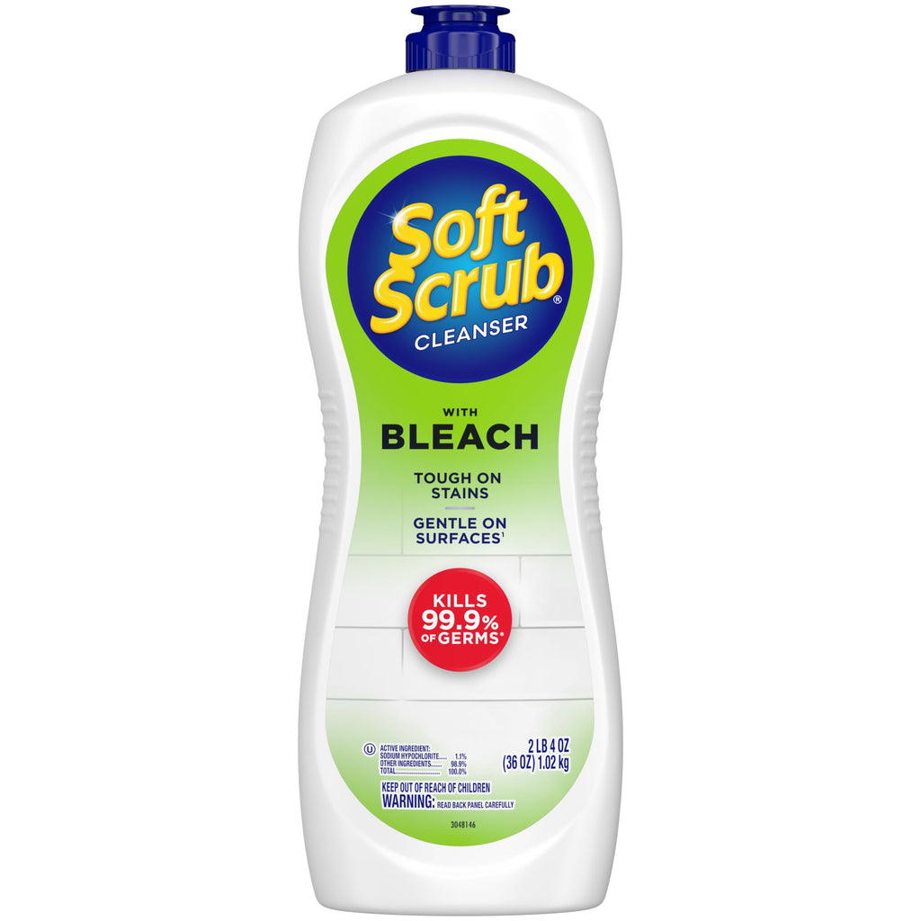 Soft Scrub Cleanser with Bleach, 36 Oz, Multi Surface Cleaner, Germ Kill