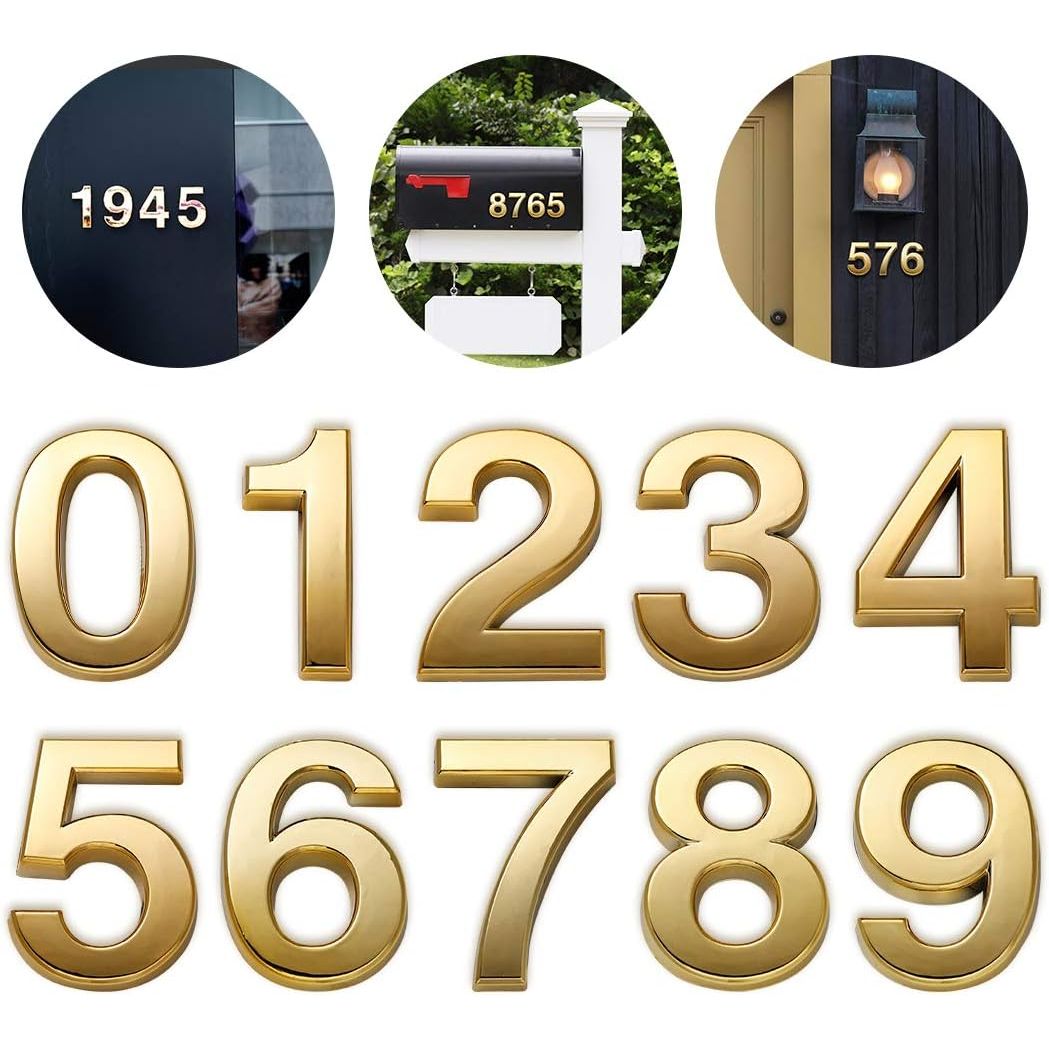 Buy now Mailbox Numbers for Outside, 2 Inch Door Address Number Stickers for Apartment Room, Gold Shiny, 1 Set of 10 Pcs. 2In-1 Set Gold at indiglob india