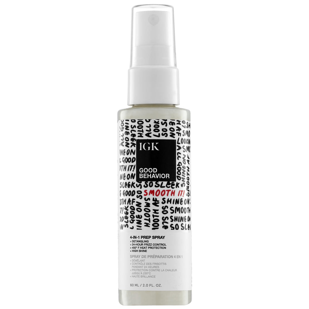 IGK Good Behavior 4-in-1 Prep Spray, Heat Protectant, Leave-In Detangler | Controls Frizz 24 Hours, Heat Protection + Shine, Weightless, Vegan, Full + Travel 7 Oz + 2 Oz