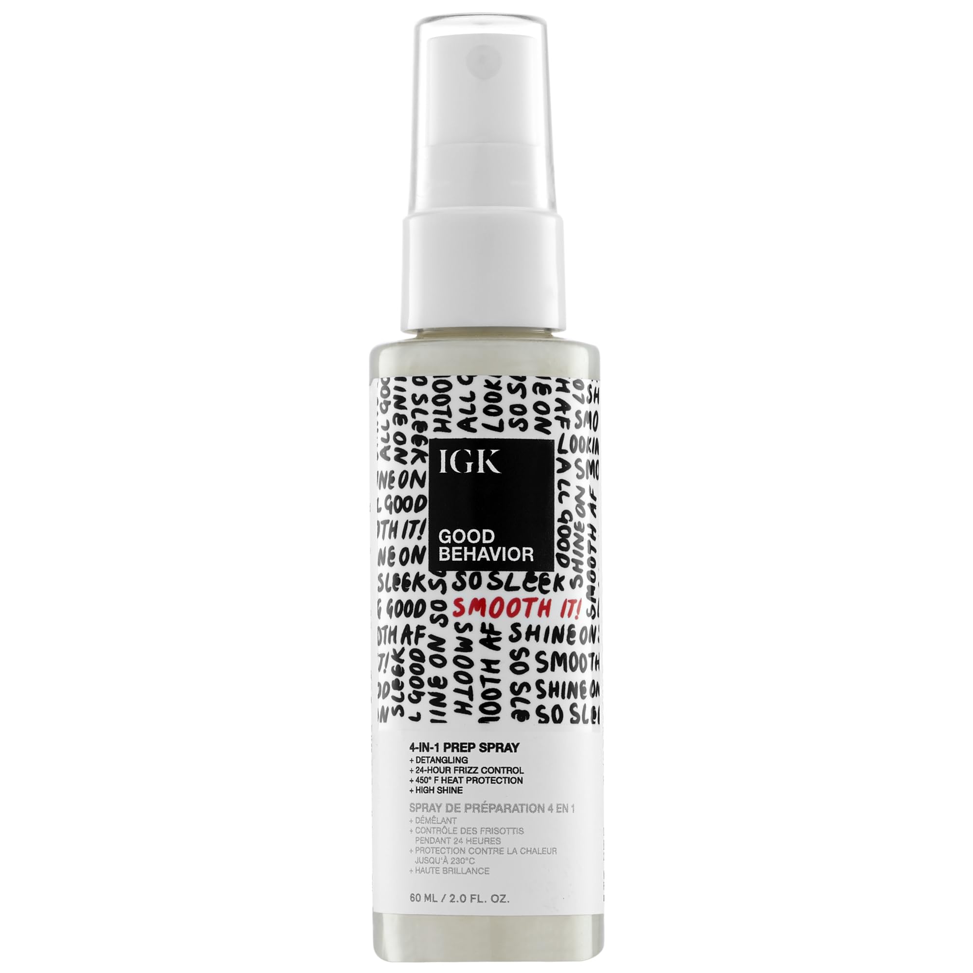 IGK Good Behavior 4-in-1 Prep Spray, Heat Protectant, Leave-In Detangler | Controls Frizz 24 Hours, Heat Protection + Shine, Weightless, Vegan, Full + Travel 7 Oz + 2 Oz