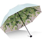 Buy now Green Tree Leaf Folding Travel Sun Umbrella Sunblock UV Protection UPF 50+ Rain Resistant Compact Size Parasol Fold into Purse at indiglob india
