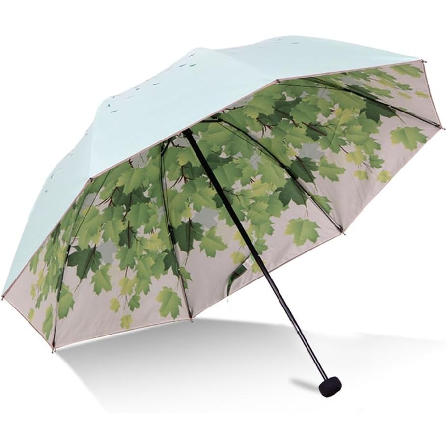 Buy now Green Tree Leaf Folding Travel Sun Umbrella Sunblock UV Protection UPF 50+ Rain Resistant Compact Size Parasol Fold into Purse Green at indiglob india