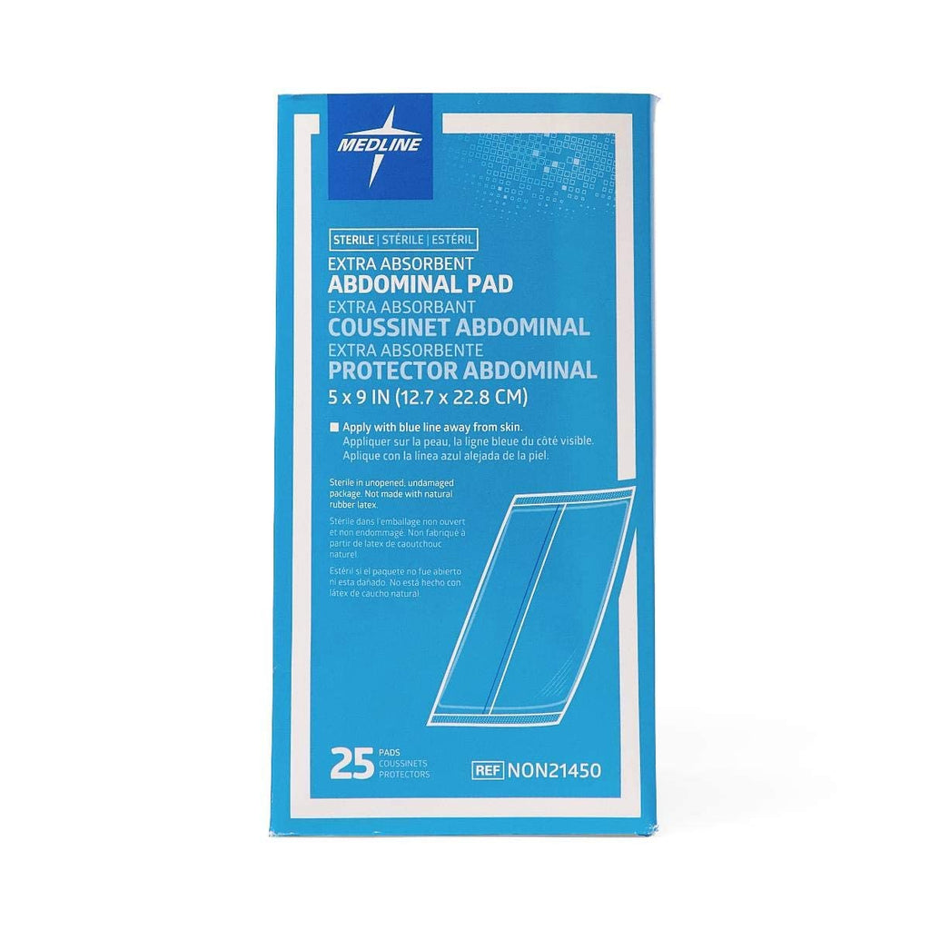 Medline NON21450H Sterile Abdominal Pads, Super Absorbent Pad, 5"X9", 25 Count
