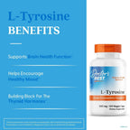 Buy now Doctors Best L-Tyrosine, 500 mg, Brain Transmitter Support, Non-GMO, Gluten Free 120 Veggie Caps at indiglob india