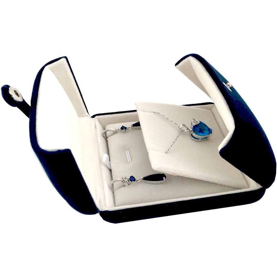 Buy now Premium Double Function Navy Luxurious Blue Velvet Pendant Earrings Necklace Gift Box Double Layer Fine Material Modern Elegant (Jewelry is not included) at indiglob india