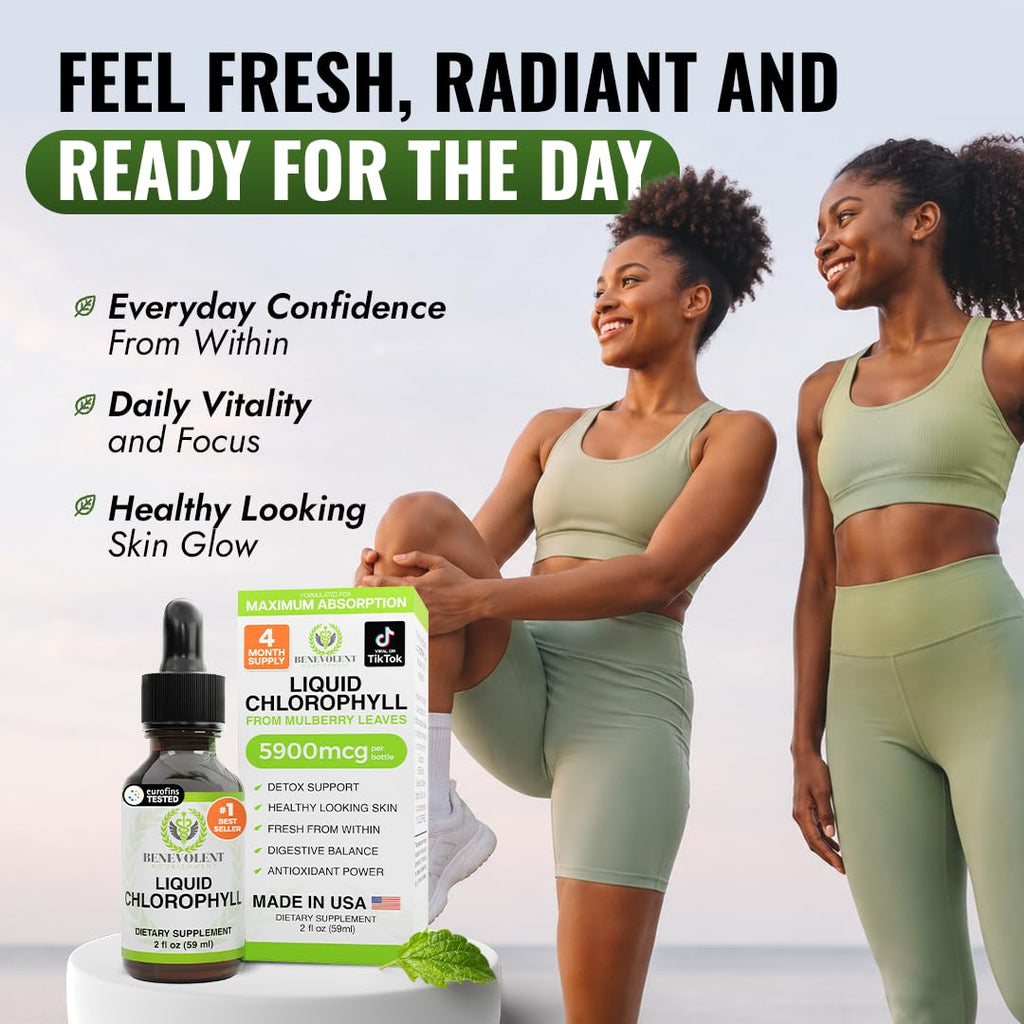 Benevolent Nourishment Chlorophyll Supplement, Detox & Immune Support, Internal Deodorizer, Liquid Drops | Highly Absorbable Supplement for Energy Support, Immune Wellness, Natural Cleansing, 4 Month Supply