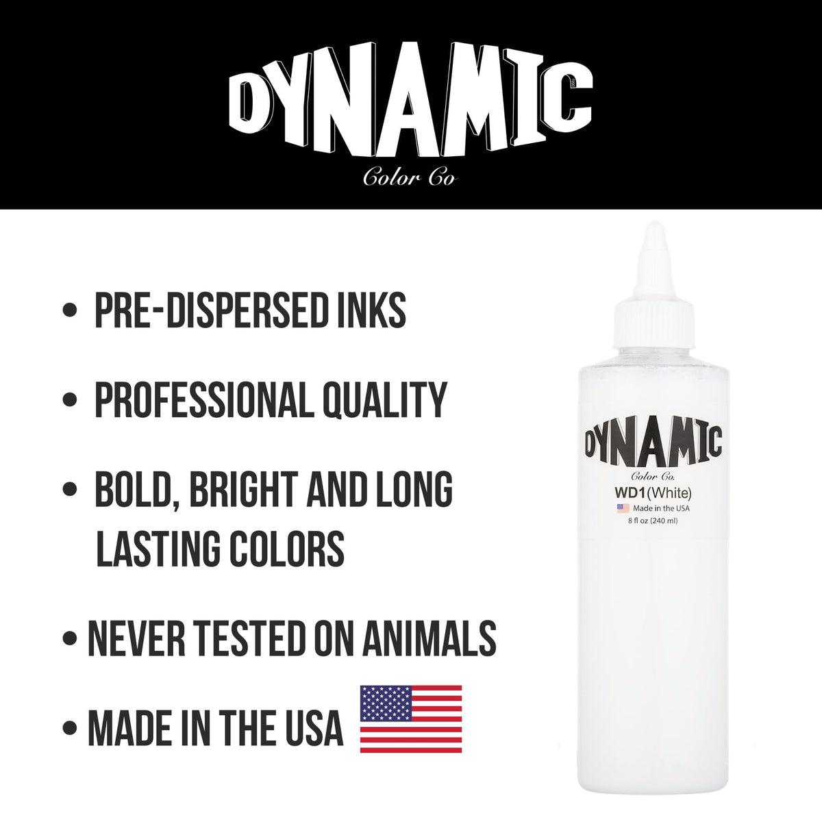 Dynamic Color White Tattoo Ink, Made in USA Since 1990, 8 oz