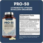Buy now Vitamin Bounty Pro-50 Probiotics 50 Billion CFU for Women & Men - 13 Multi Strain Probiotic + Prebiotic - Digestive Health Supplements for Gut Health Support - Delayed Release Capsules for Men & Women at indiglob india