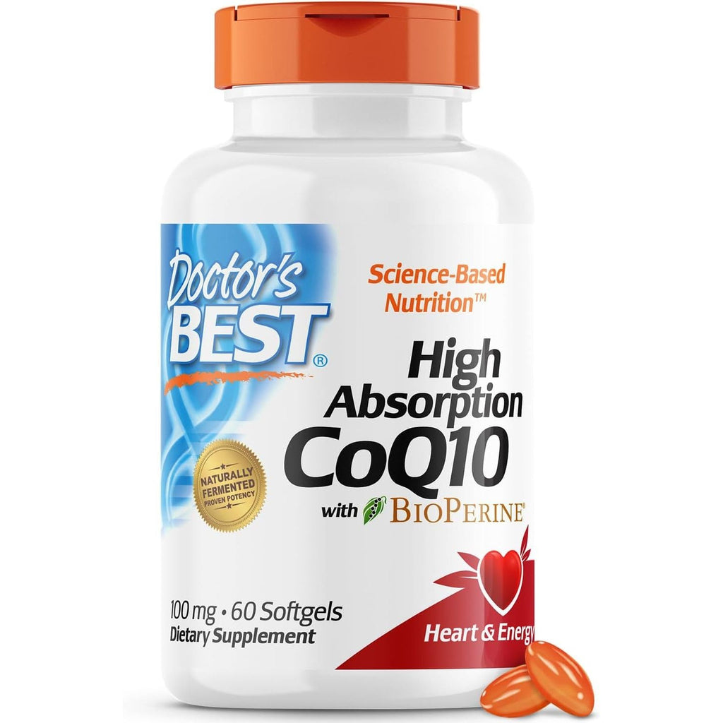 Buy now Doctor's Best High Absorption CoQ10 with BioPerine, Gluten Free Naturally Fermented, Heart Health & Energy Production, 100 mg, 60 SoFtgels at indiglob india