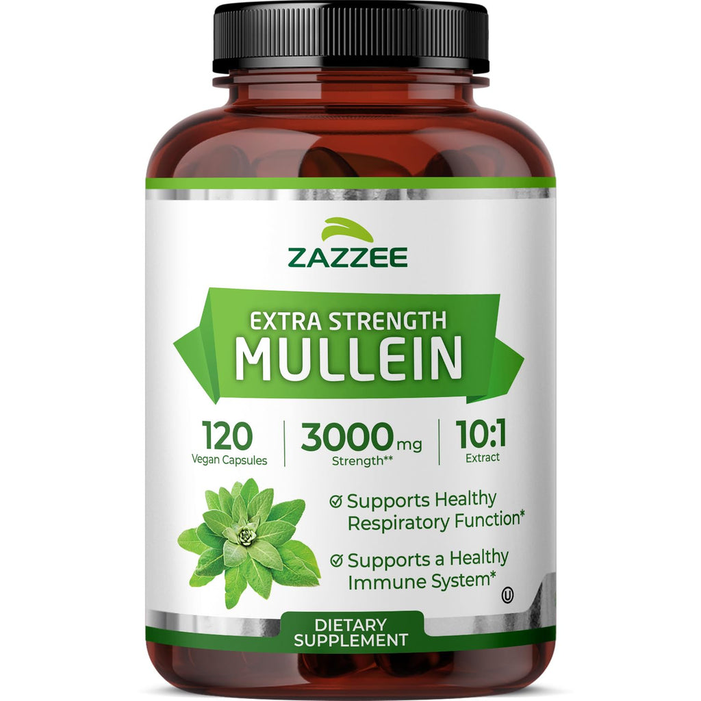 Zazzee Extra Strength Mullein Leaf 10:1 Extract, 120 Vegan Capsules | 4 Month Supply, Respiratory & Lung Support, Certified Kosher, 100% Pure Leaf Powder, Verbascum Thapsus, Non-GMO, Made in USA