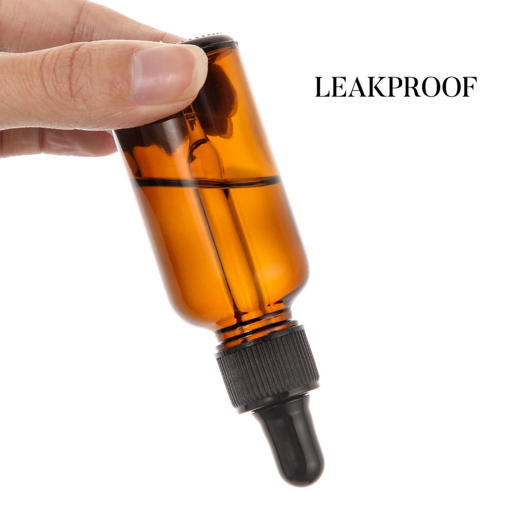 4 Pack, 1 oz Amber Glass Dropper Bottles Plus 2pcs Graduated Calibrated Glass Pipettes (1ml)- 30ml Dark Brown Tincture Bottles with Eye Droppers for Essential Oils, Liquids - Leakproof Travel Bottle