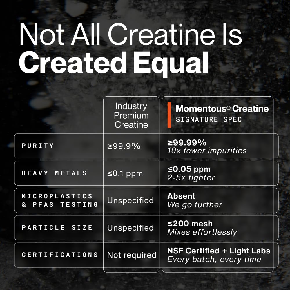 Momentous Creatine Monohydrate Powder, 5g per Serving, Unflavored | Supports Lean Muscle, Strength, Recovery, & Cognitive Function, NSF Certified for Sport, Non-GMO & Gluten-Free (90 Servings)