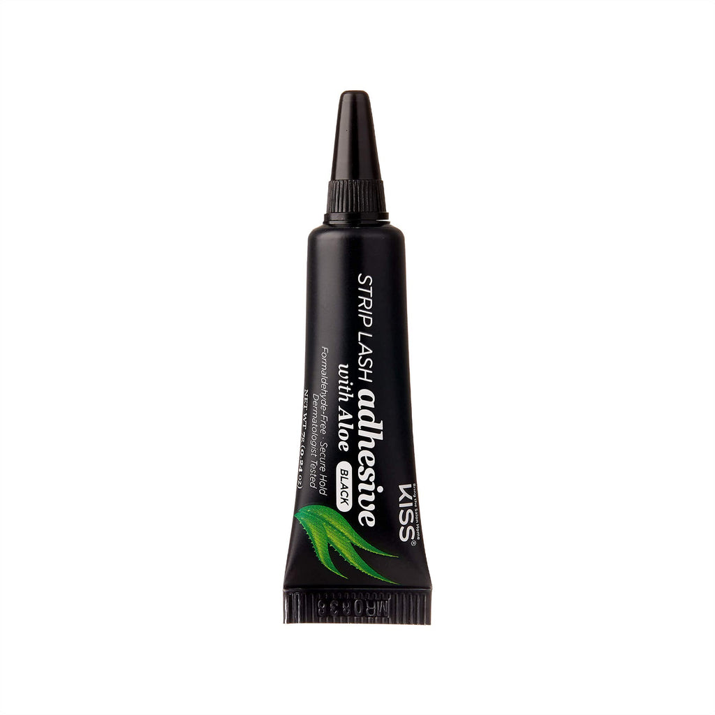Kiss Black Strip Lash Adhesive with Aloe, Dermatologist Tested, Formaldehyde Free, Non-Irritant, Contact Lens Friendly, Secure Hold, Contains Latex, with Control Nozzle Tip, 0.24 Ounce