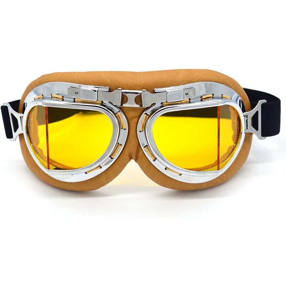 Buy now evomosa Motorcycle Goggles Vintage Pilot Style Cruiser Scooter Goggle Outdoor Sand Goggles Bike Racer Cruiser Touring Eyewear for Half Helmet Silver Yellow at indiglob india