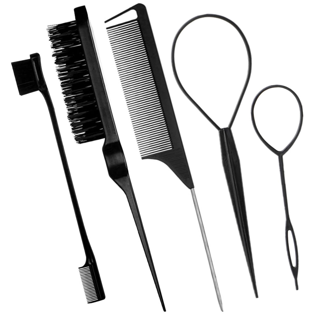 6Pack Double Sided Edge Control Hair Brush，Pink Purple Black | Professional Edge Control Hair Brush Comb Set, Dual-Sided Bristle Design